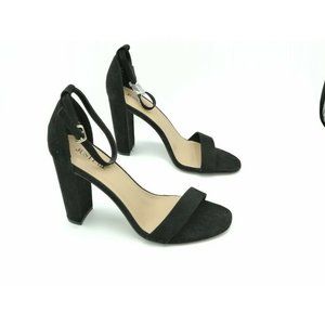 JustFab Lorelai Black Faux Suede Ankle Strap Block Heel Sandals Women’s 8 New